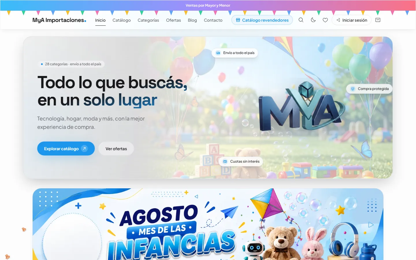 Tienda online de MyA Importaciones con su buscador, categorías y promociones
